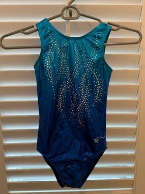 Destira Blue Sparkle Rhinestone Gymnastics Leotard Sz M like new